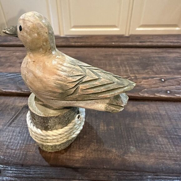 Vtg Hand Carved Wooden Shore Bird Duck Wood Post Figurine Folk Art Florida 2002 - Picture 6 of 7